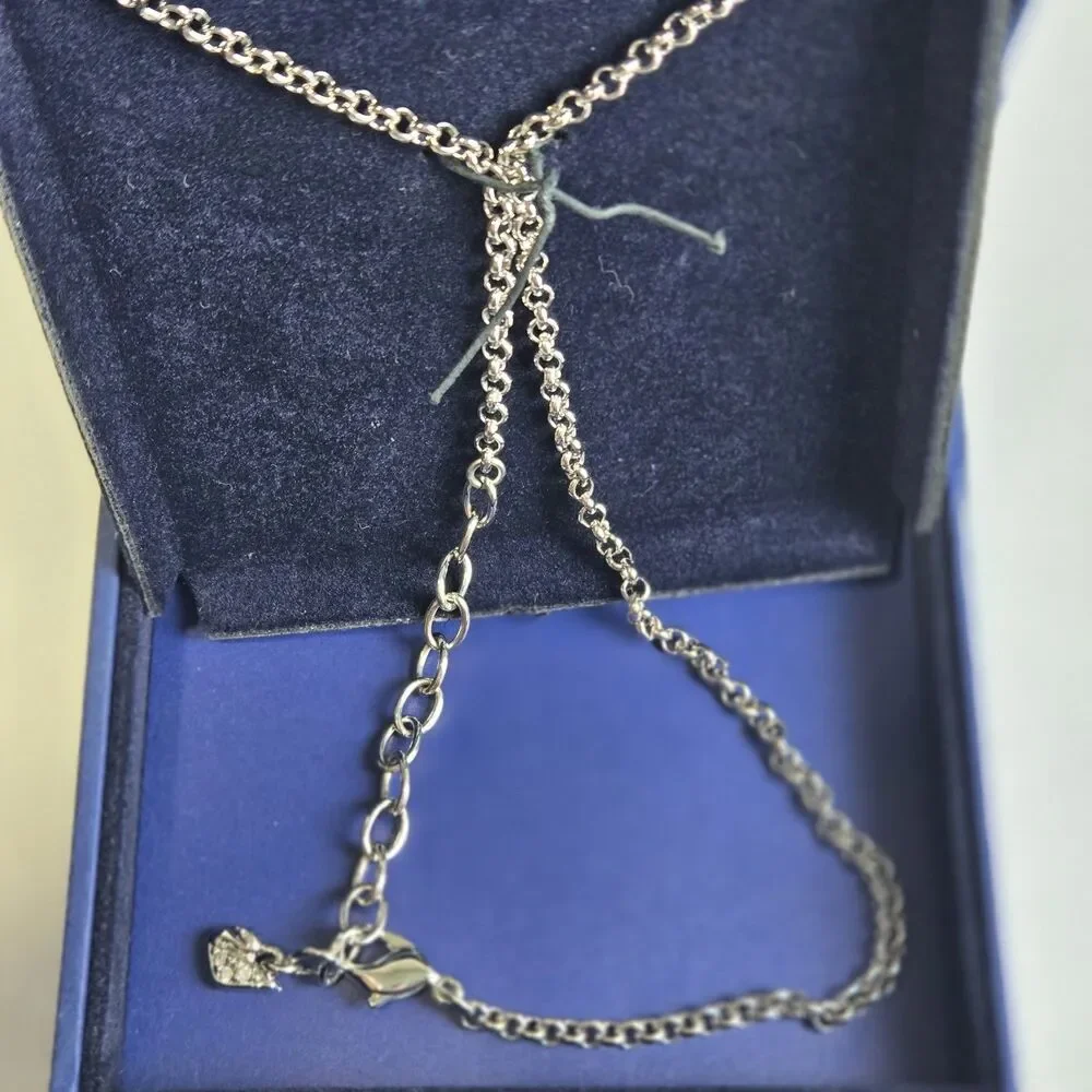 Vintage Swarovski Crystal Heart Locket Necklace Pink Clear Swan Box COA